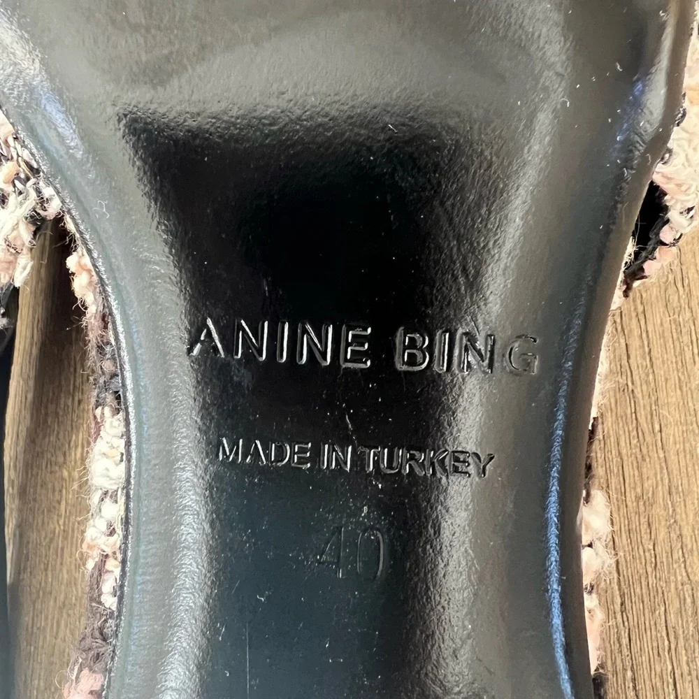 Anine Bing Nina Slingback Heels with Metal Toe in Black/Cream/Apricot Tweed - Picture 9 of 11
